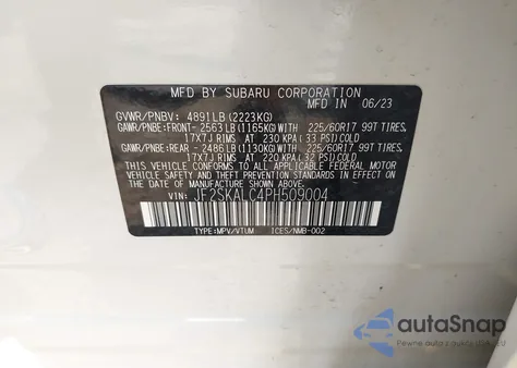 2023 Subaru Forester Wilderness из США, поврежденный, VIN JF2SKALC4PH509004